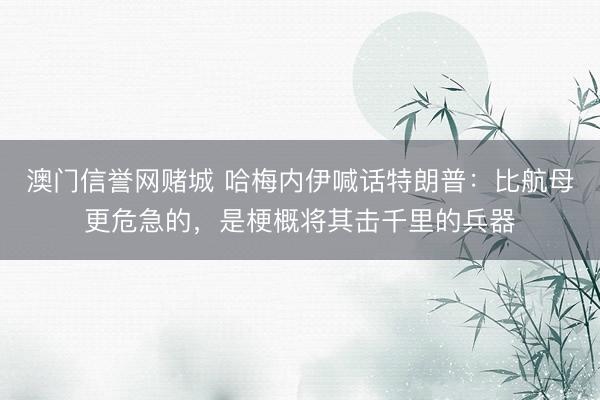 澳门信誉网赌城 哈梅内伊喊话特朗普:比航母更危急的,是梗概将其击千里的兵器
