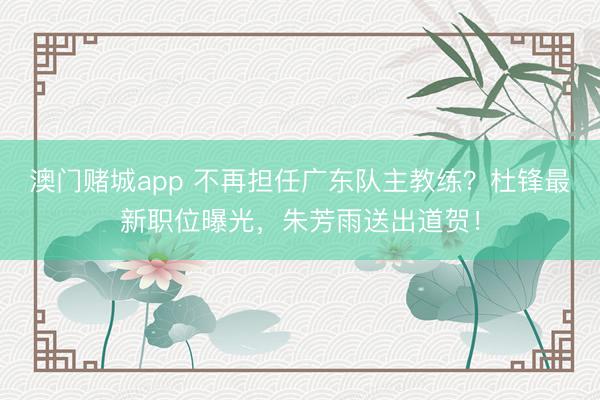 澳门赌城app 不再担任广东队主教练？杜锋最新职位曝光，朱芳雨送出道贺！